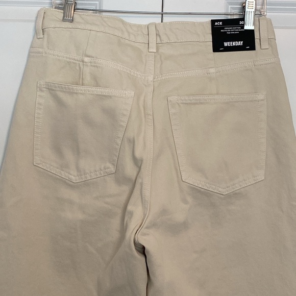 Weekday Ace Organic Cotton High Rise Wide Leg Denim Jeans White Dusty Light 30 - Picture 9 of 13